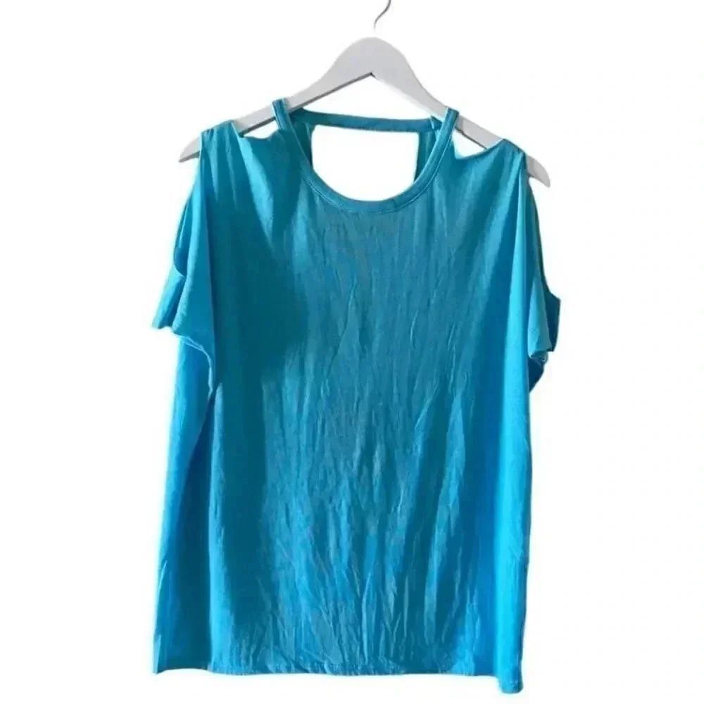 Chaser REVOLVE Turquise Deconstructed shoulder Cut Out Short Sleeves Top SZ M